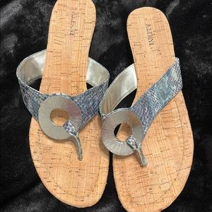 Blue and sliver Alfani sandals. Size 10. Thong style with silver accent …